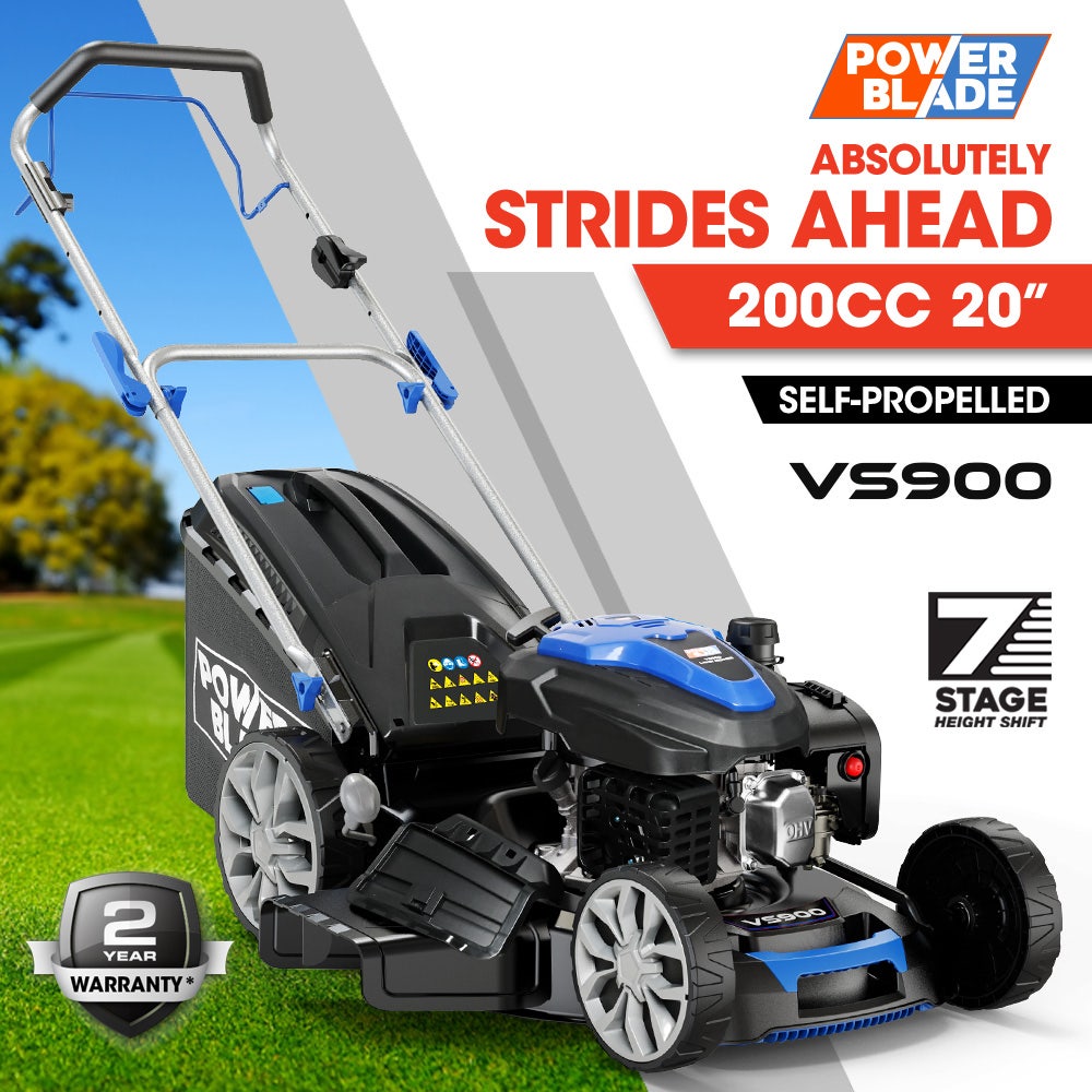 POWERBLADE 20 200cc Self Propelled Lawn Mower 7 Height Steel Deck Deck Wash Port OHV 4