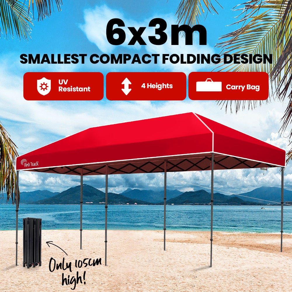 RED TRACK 6x3M Folding Gazebo Outdoor Shade Pop Up Tent Foldable Marquee with Carry Bag Red