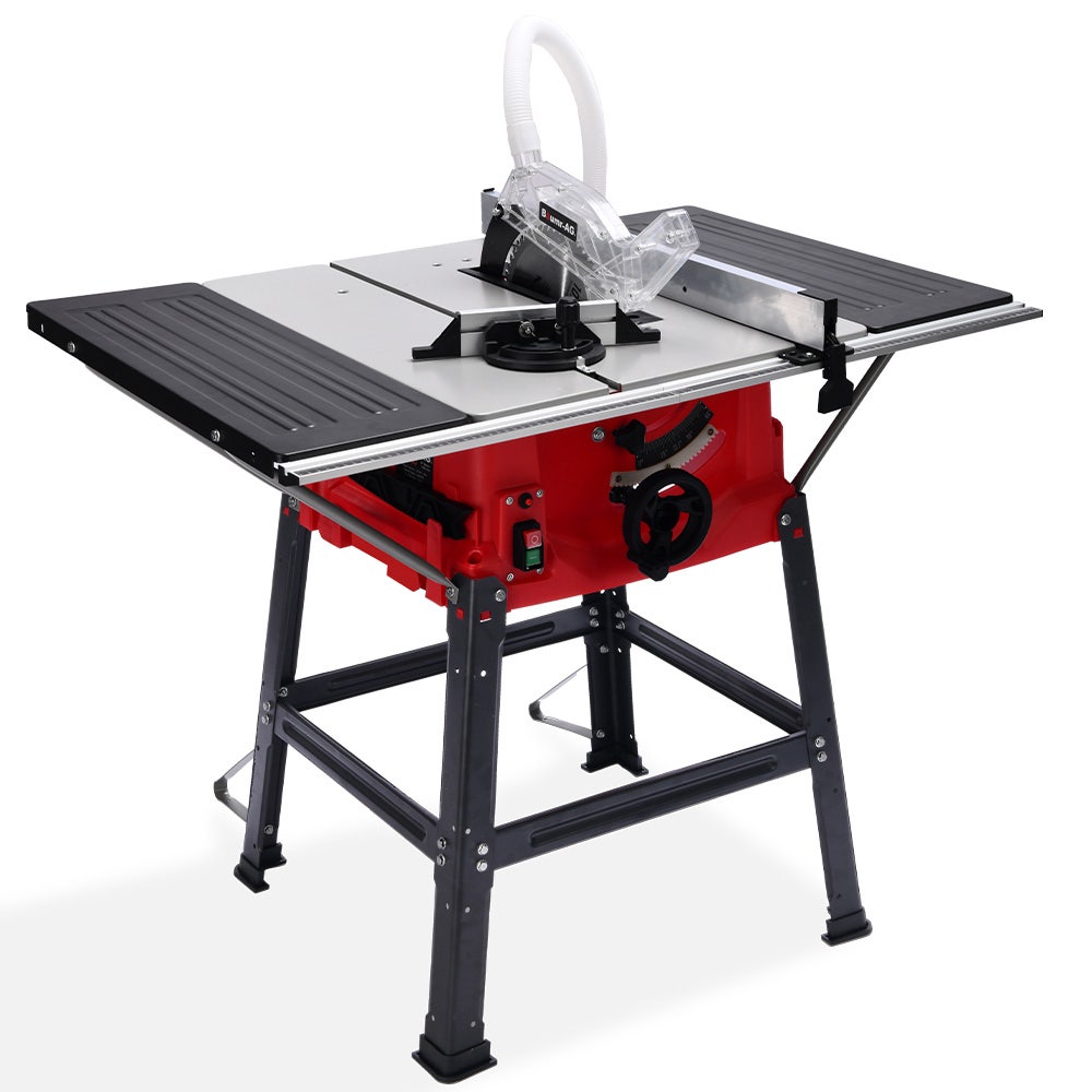 BAUMR AG BTB50 10 1800W Compound Table Saw 45 Degree Bevel 45 Degree Mitre Anti tip Floating Blade Guard Push Stick Equipped