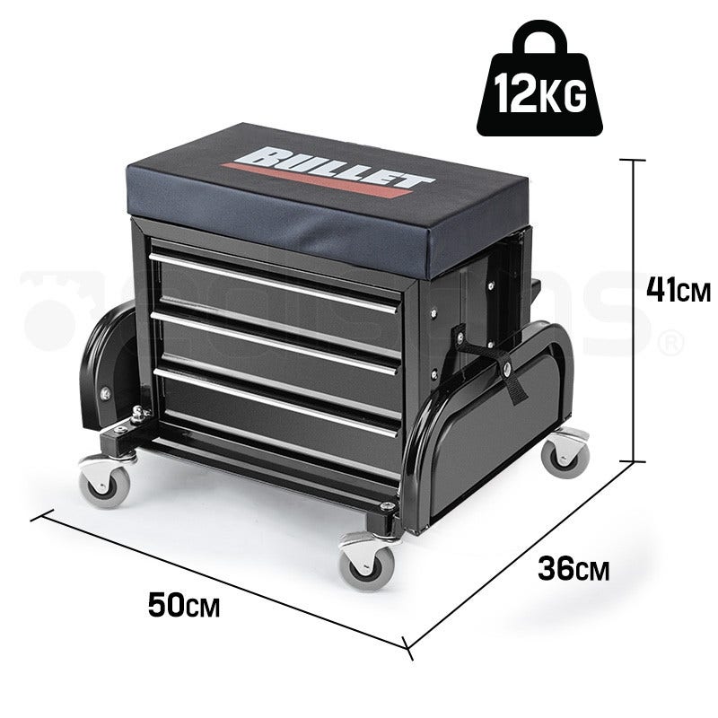 2 in 1 Rolling Metal Tool Box Stool Bullet Pro Edisons